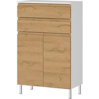 BADSCHRANK Weiß und Eiche Grandson 60x97x34 cm mit Schubladen, Chromfüßen und griffloser Front VEER - Braun, Holz/Metall (60/97/34cm) - KADIMA DESIGN