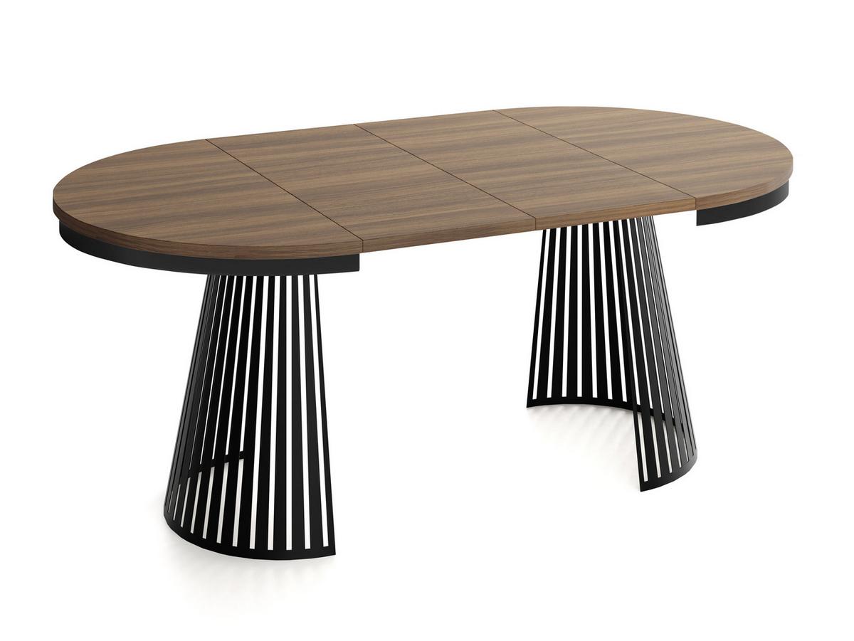 ESSTISCH Naro rund ausziehbar mit Schwarzem Lamellen-Metallgestell, Walnuss Braun 120-200/120/76 cm - Walnussfarben/Schwarz, Holzwerkstoff/Metall (120/196/76cm) - WFL GROUP
