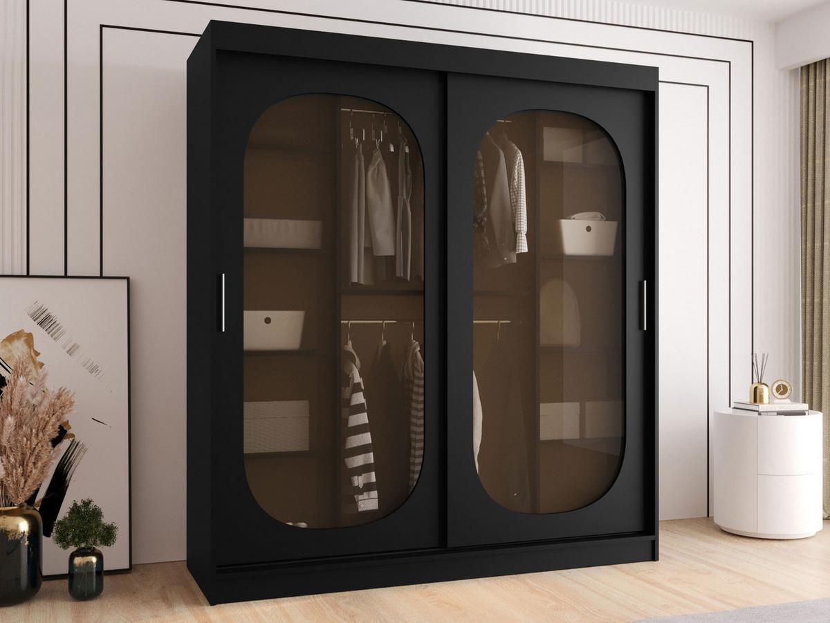 SCHWEBETÜRENSCHRANK Bahrajn 180 mit Schubladen - Silberfarben/Schwarz, Holzwerkstoff/Kunststoff (180/200/62cm) - MIRJAN24