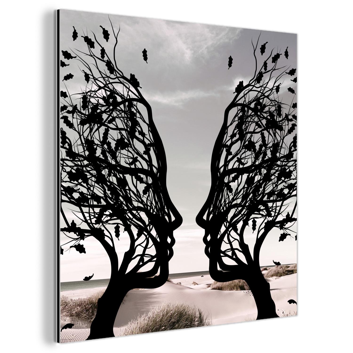 METALLBILD Strand - Meer - Menschen - Baum - Moderne Kunst 50x50 cm - Hellgrau, Metall (50/50cm) - MuchoWow