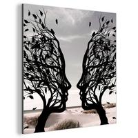 METALLBILD Strand - Meer - Menschen - Baum - Moderne Kunst 20x20 cm - Hellgrau, Metall (20/20cm) - MuchoWow
