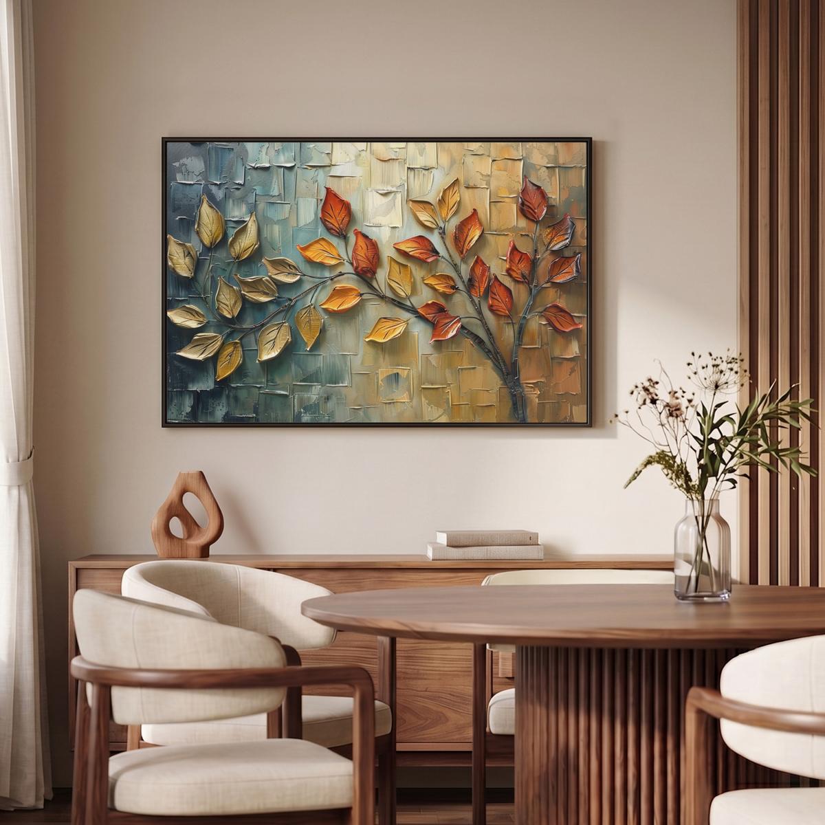 LEINWAND Bilder mit Rahmen - Baum - Abstrakt - Natur - Kunst - 90x60 - Goldfarben, Textil (90/60cm) - MuchoWow