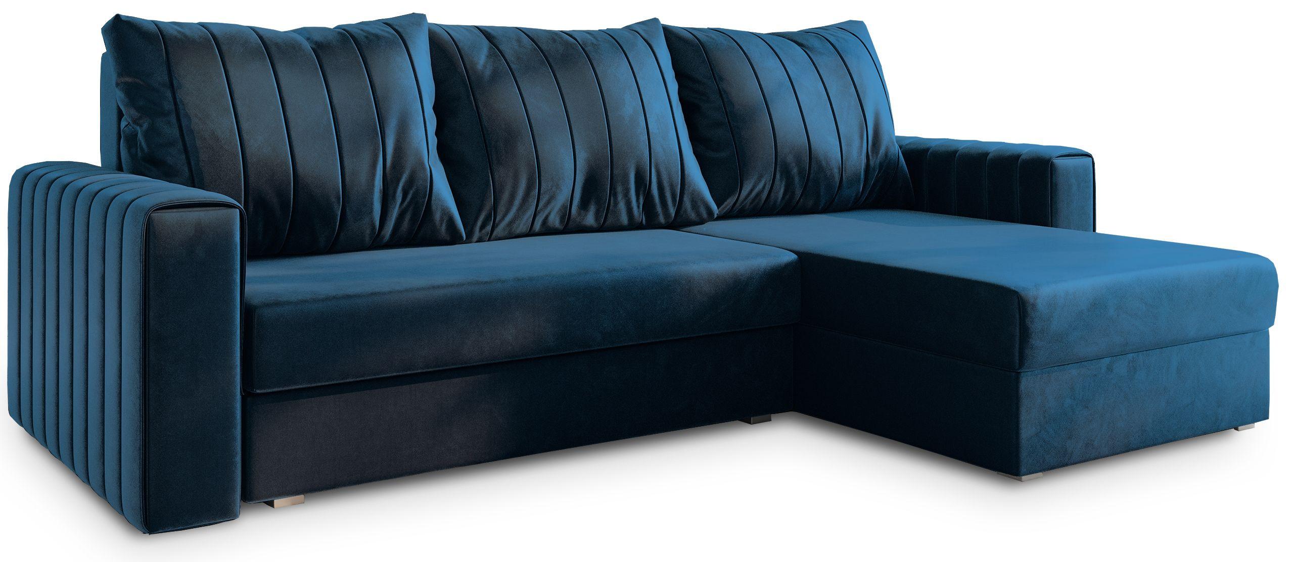 ECKSOFA CARL Blau Plüsch-Stoff mit Schlaffunktion - Blau/Grau, Holz/Kunststoff (236/150cm) - MASSENO
