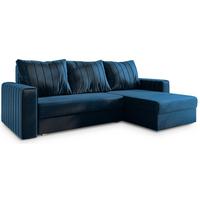ECKSOFA CARL Blau Plüsch-Stoff mit Schlaffunktion - Blau/Grau, Holz/Kunststoff (236/150cm) - MASSENO
