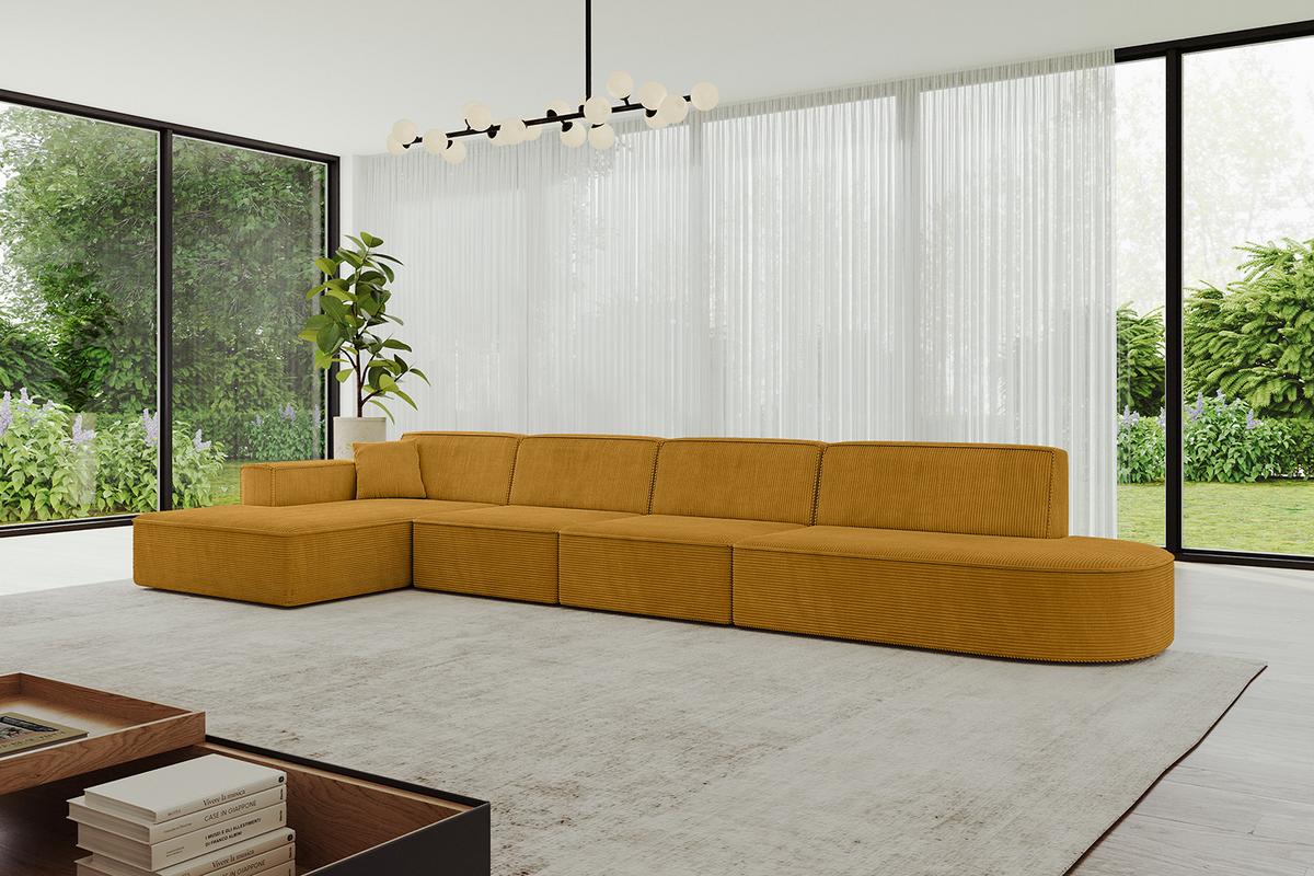 ECKSOFA Ottomane Links IREA-L3-v4 - 412x165x77 cm Senfgelb - Grün, Holzwerkstoff/Textil (412/165cm) - ALTDECOR