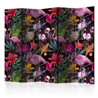 PARAVENT 5-tlg 225x172 cm Flamingos und Exotische Blumen - Multicolor, Holz/Textil (225/172/3cm) - Muralo