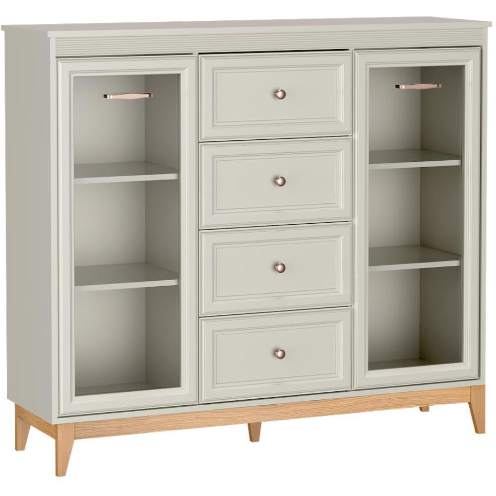 VITRINE Charlott mit 4 Schubladen und 2 Türen, mit LED-Beleuchtung - Kaschmir/Eichefarben, Holz/Holzwerkstoff (141.5/125.5/40.5cm) - Beautysofa