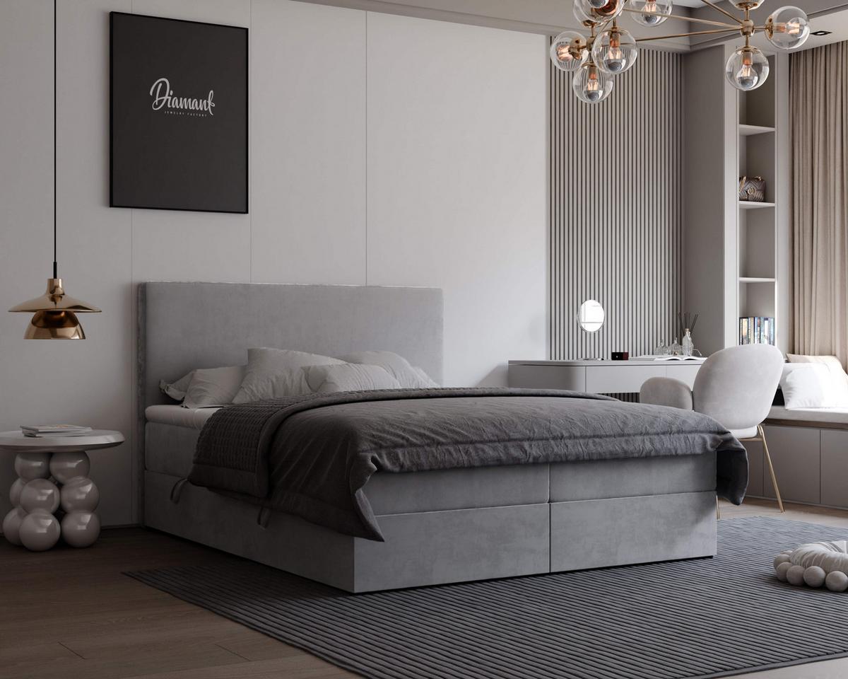 BOXBETT 200x200 cm mit Topper - Hellgrau, Holzwerkstoff/Textil (200/200cm) - Idohome