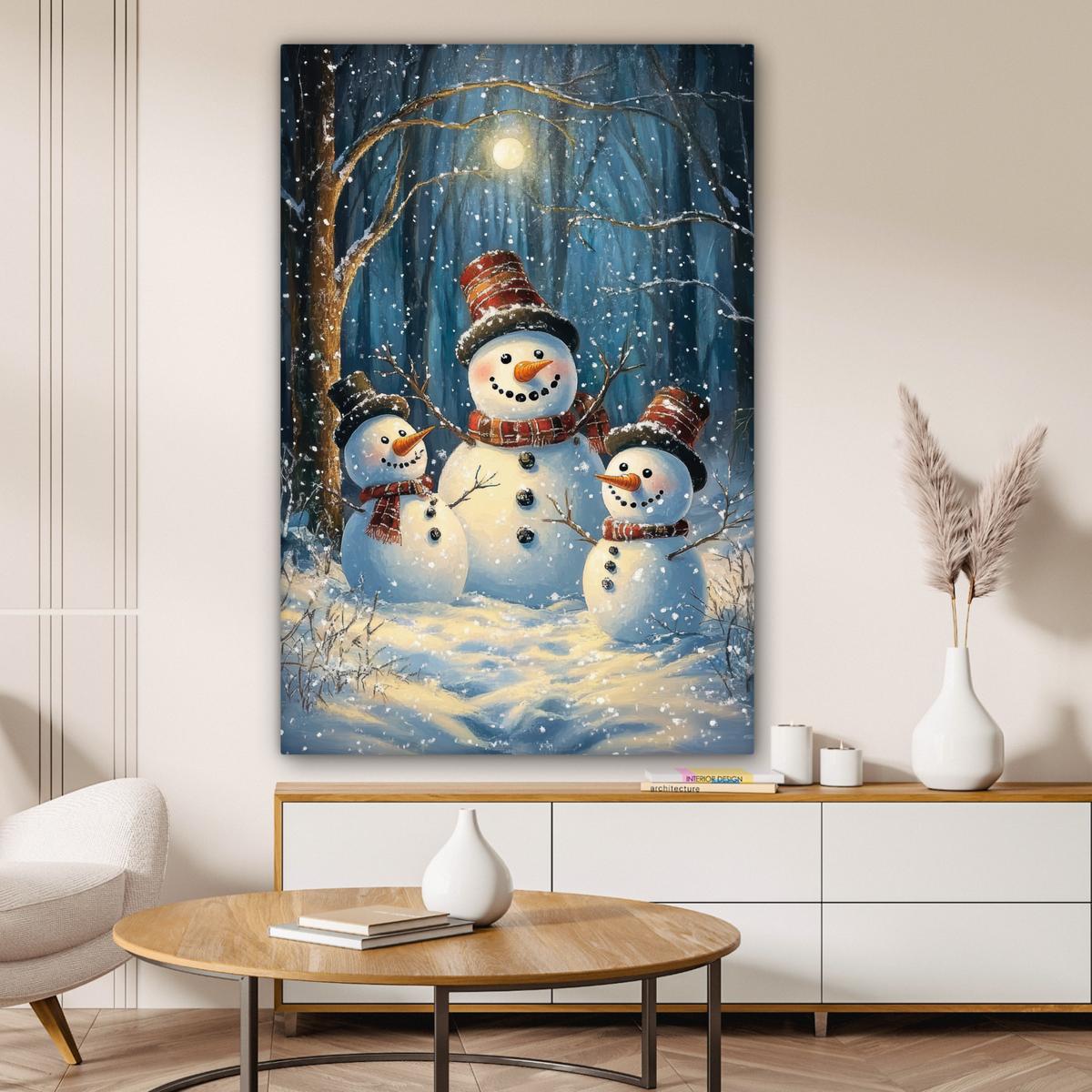 LEINWANDBILD Schneemann - Schnee - Winter - Wald Deko Groß 90x140 cm - Hellblau, Textil (90/140cm) - MuchoWow
