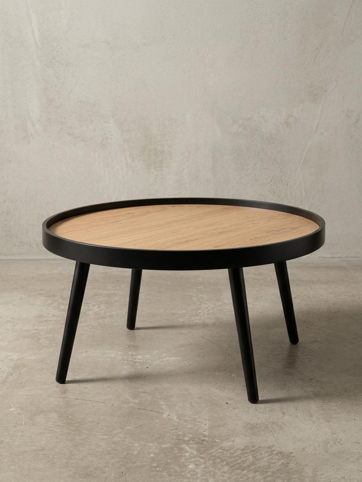 COUCHTISCH in Holzoptik, Rund mit Erhöhtem Rand und Ablagefläche - Schwarz, Holz (76/76/40cm) - KADIMA DESIGN