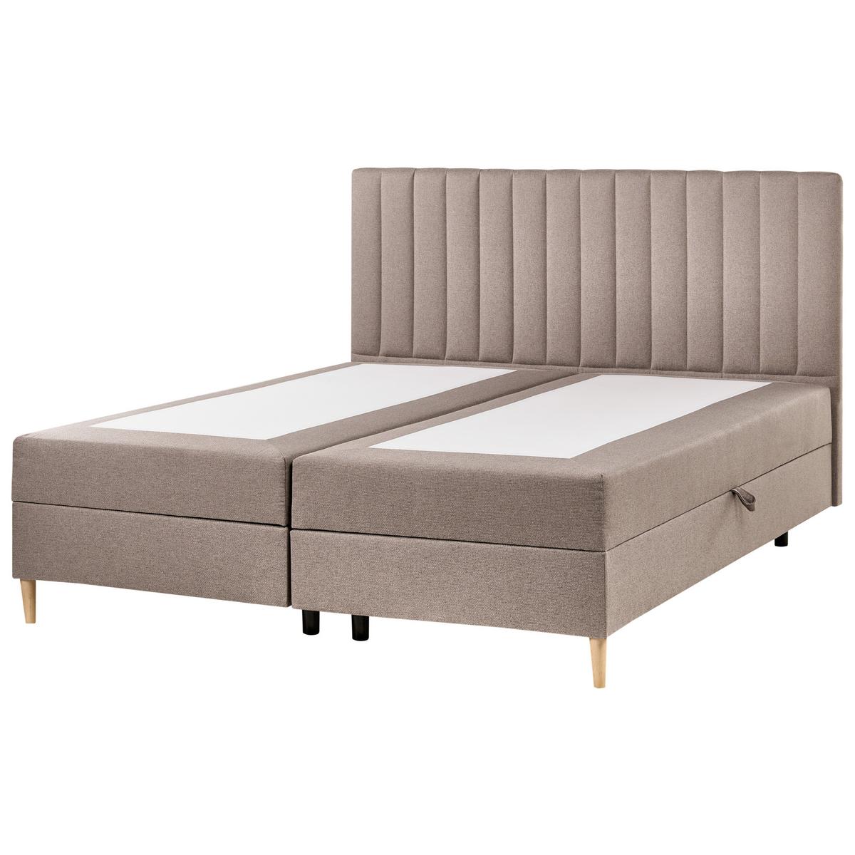 BOXSPRINGBETT mit Stauraum 180/200 cm Stoff Taupe Officer - Taupe, Textil (180/200cm) - Beliani