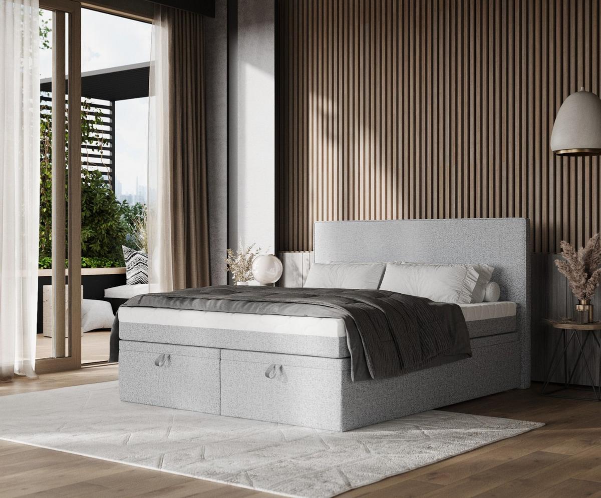 BOXBETT Zalla 160/200 cm Grau im Riva Stoff - Schwarz/Grau, Holz/Holzwerkstoff (160/200cm) - AltaBeds
