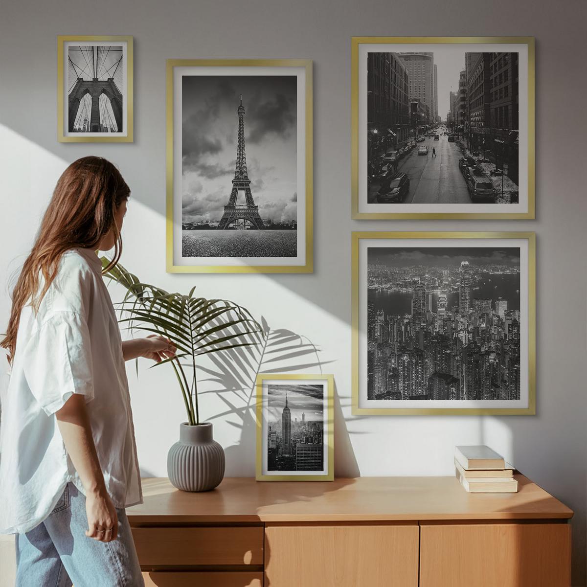 BILDER SET 5er Set - 50x50 cm & 20x30 cm & 40x60 cm Goldrahmen - Sommerstrände, Meereslandschaft - Goldfarben, Kunststoff (40/60cm) - TULUP