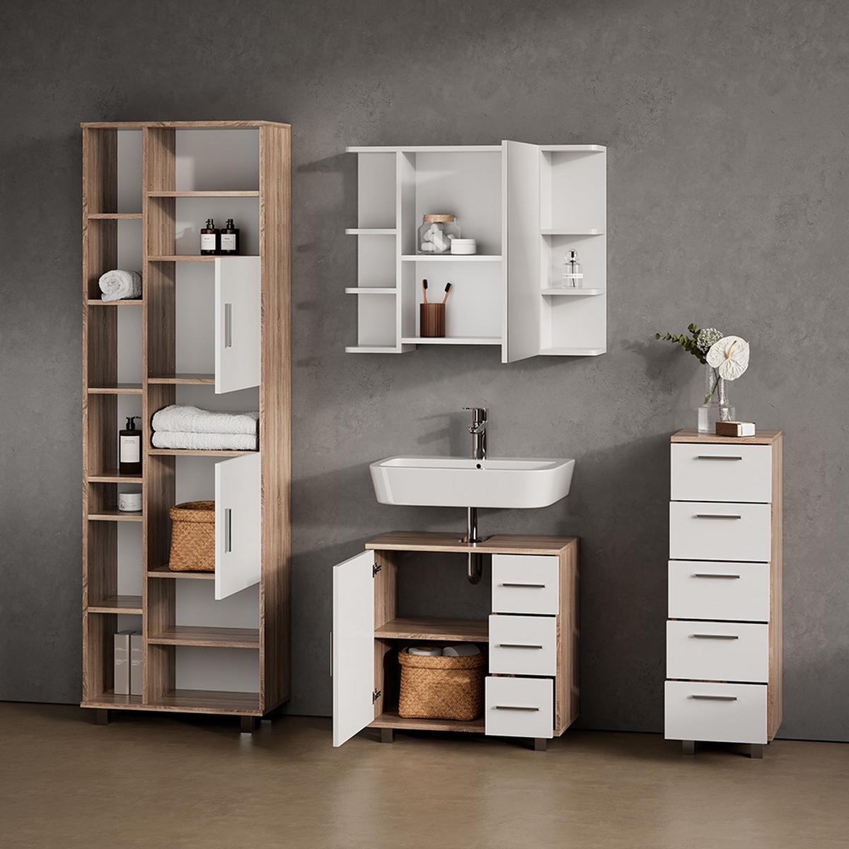 BADMÖBEL-SET Eisak Sonoma 4 Teile - Sonoma Eiche, Holzwerkstoff (60/60/33cm) - Livinity®