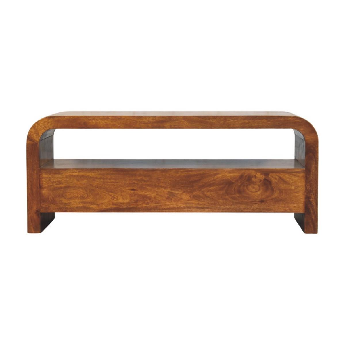 TV-MÖBEL Darcy Kastanie, 3 Schubladen und Offenes Regal, Dunkelbraun - Dunkelbraun/Messingfarben, Holz/Metall (110/45/35cm) - Artisan Furniture