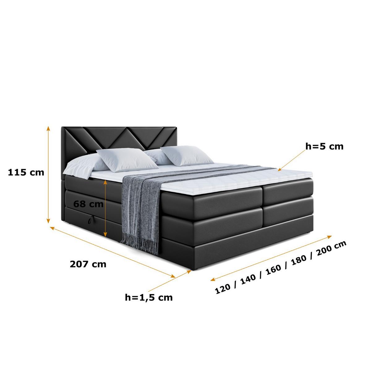 BOXSPRINGBETT BARWA KING - 140x200 - H3/H4 - Schwarz Hochglanz - Schwarz Hochglanz, Holzwerkstoff (140/200cm) - ALTDECOR