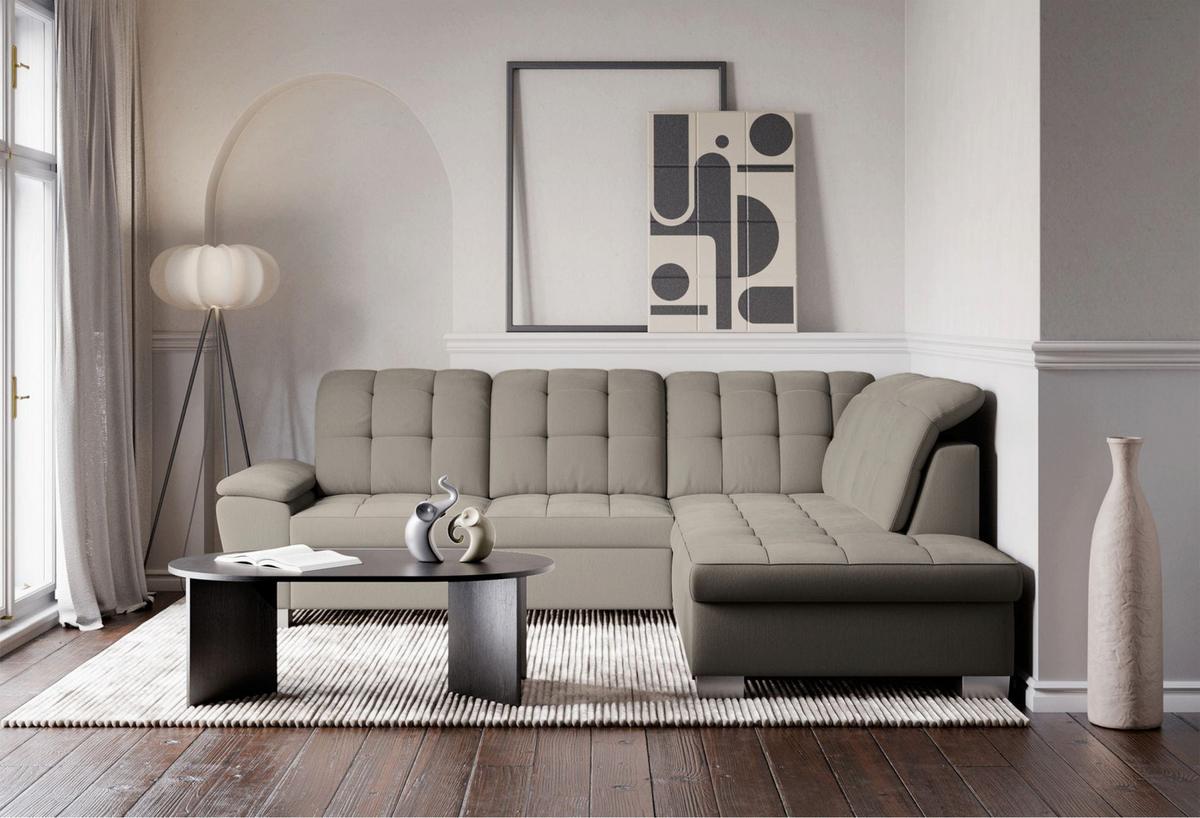 ECKSOFA Jamaal Taupe rechtsseitig - Taupe/Schwarz, Textil (212/258cm) - Selsey