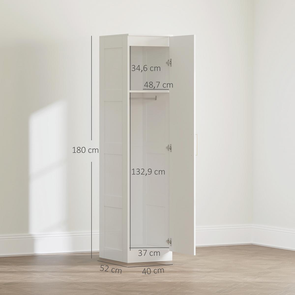 KLEIDERSCHRANK Spanplatte Weiß - Weiß, Holzwerkstoff (40/180/52cm) - HOMCOM