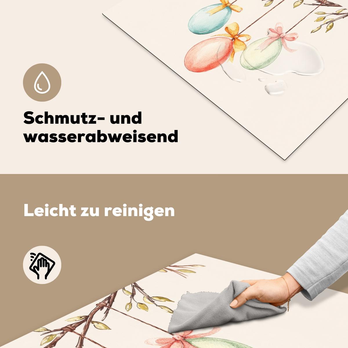 HERDABDECKPLATTE Osterkuchen - Schleife - Eier Ceranfeldabdeckung 76x51.5 cm - Creme, Kunststoff (76/51.5/0.2cm) - MuchoWow