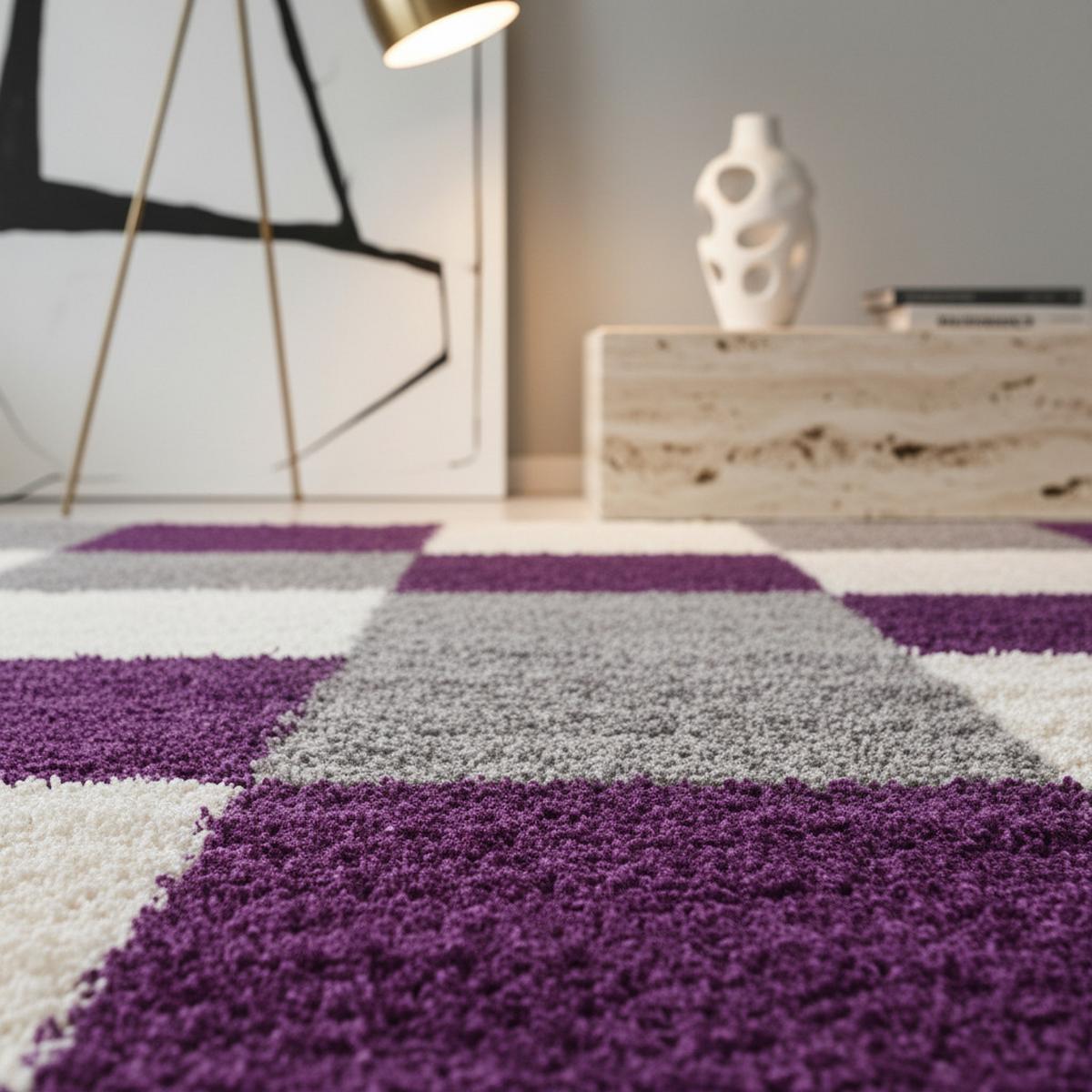 HOCHFLORTEPPICH RHEIN, kariert, Violett, 200 x 290 cm - Lila, Textil (290/200cm) - KADIMA DESIGN