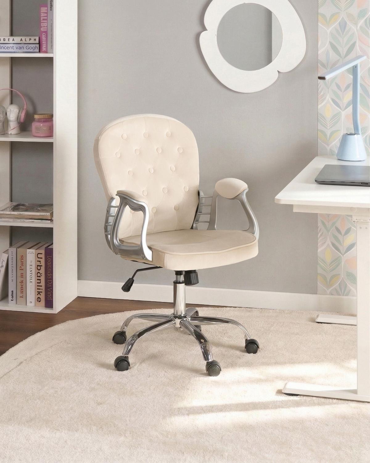 SCHREIBTISCHSTUHL Samtstoff Taupe Princess - Taupe, Textil (58/93/58cm) - Beliani