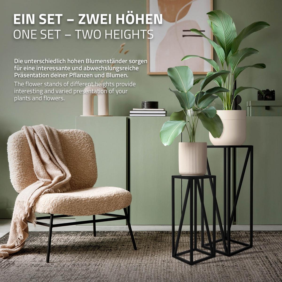 BLUMENSTÄNDER 2er Set Schwarz 21,5x21,5x57,4 cm/26x26x73,5 cm Stahl - Goldfarben, Metall (26/26/73.5cm) - ML-DESIGN