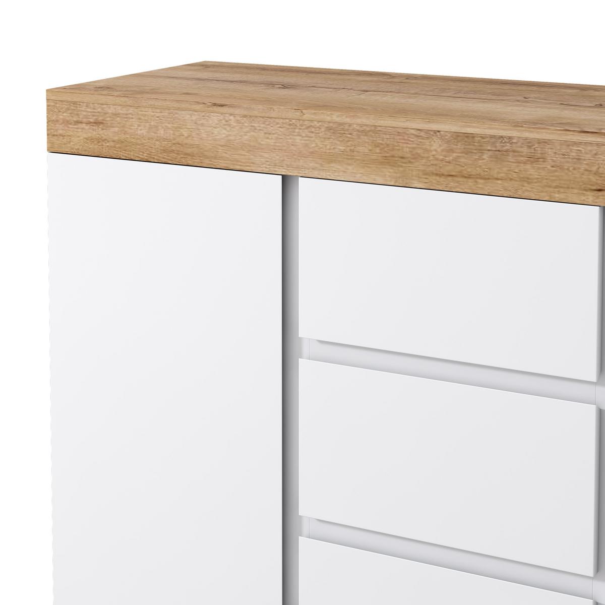 SIDEBOARD weiß eiche 120cm 3 schubladen 2 türen - Weiß, Holzwerkstoff (120.5/82.5/40cm) - Urban Meuble