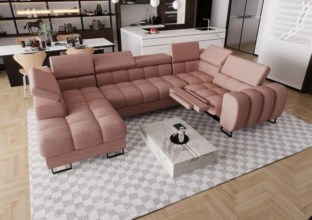 WOHNLANDSCHAFT Bastien Relax - Rosa, Holzwerkstoff/Textil (198/95/350cm) - Fun Möbel