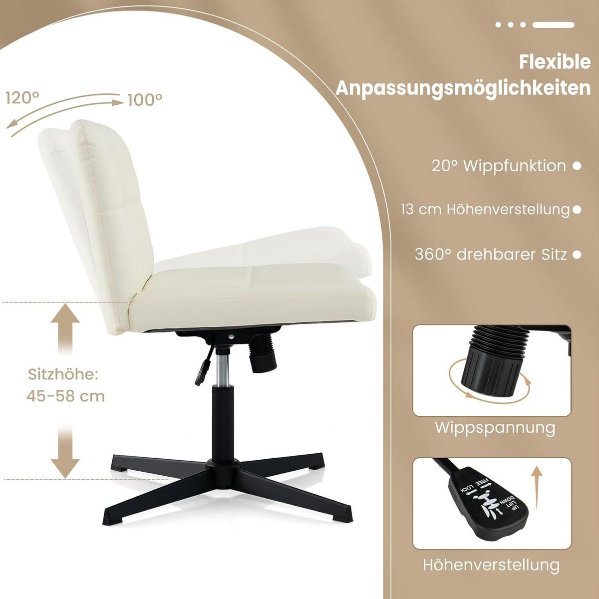 BÜROSTUHL Beige - Beige, Kunststoff (69/89/64cm) - COSTWAY