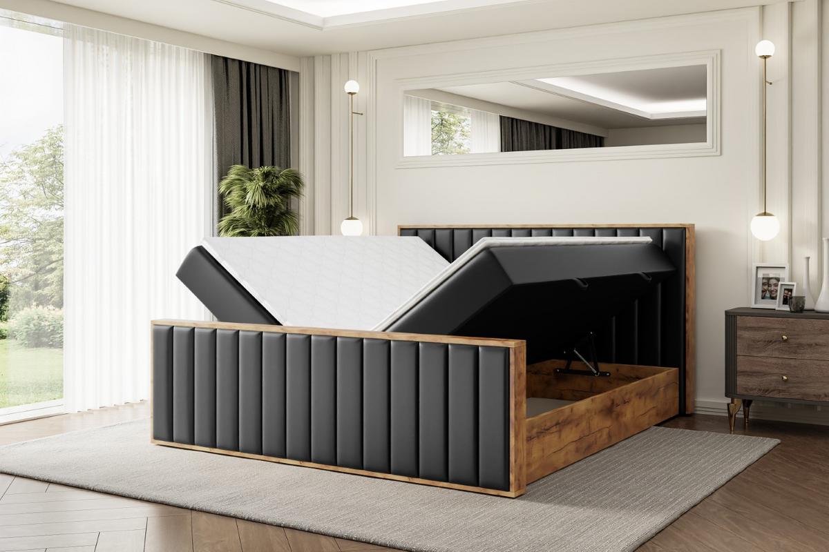 BOXBETT mit Matratze H3 und Lattenrost - LOLLI4-Z - 140x200 - Schwarz Kunstleder - Schwarz, Holzwerkstoff (140/200cm) - ALTDECOR