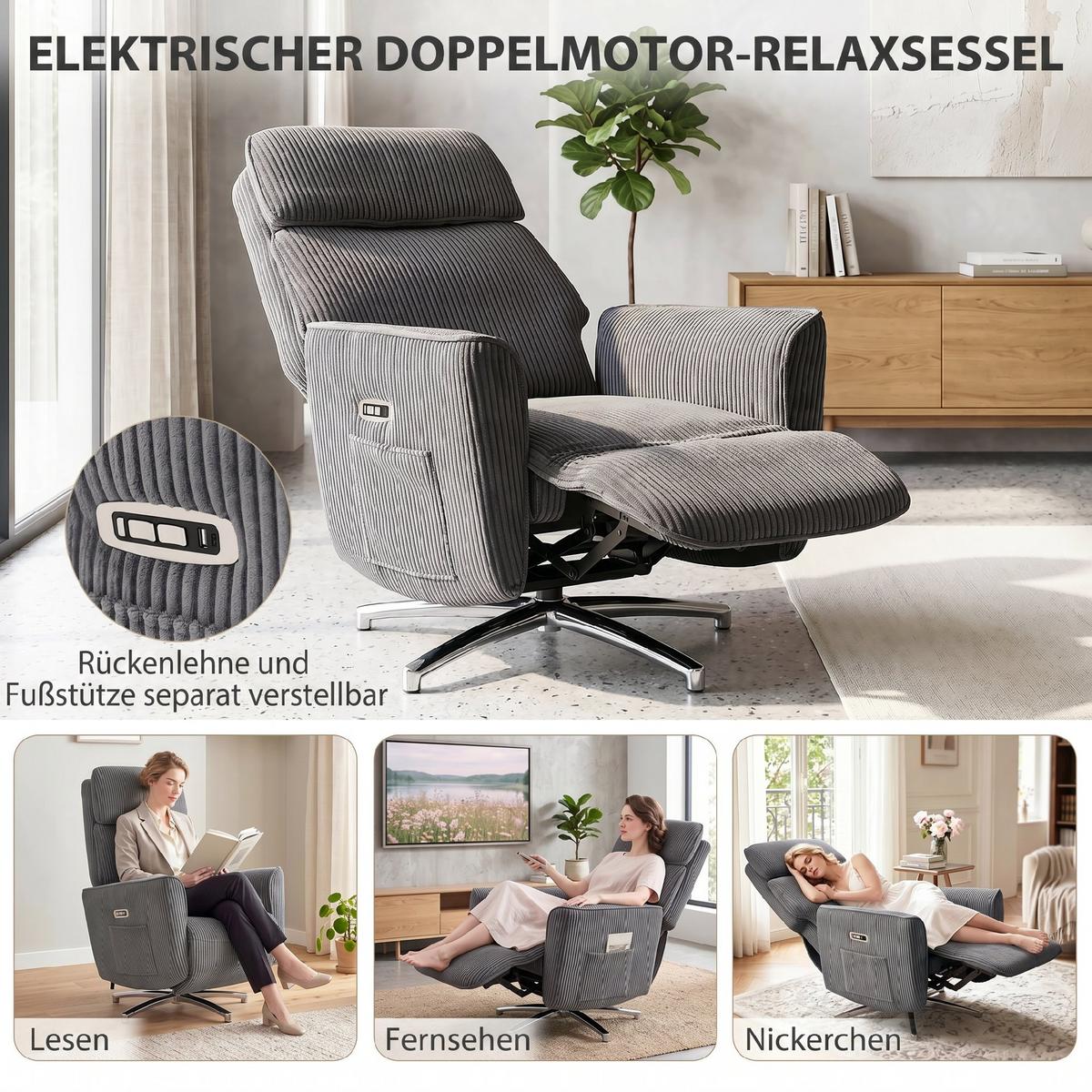 RELAXSESSEL Polyester Dunkelgrau - Dunkelgrau/Silberfarben, Textil/Metall (76/114/87cm) - HOMCOM