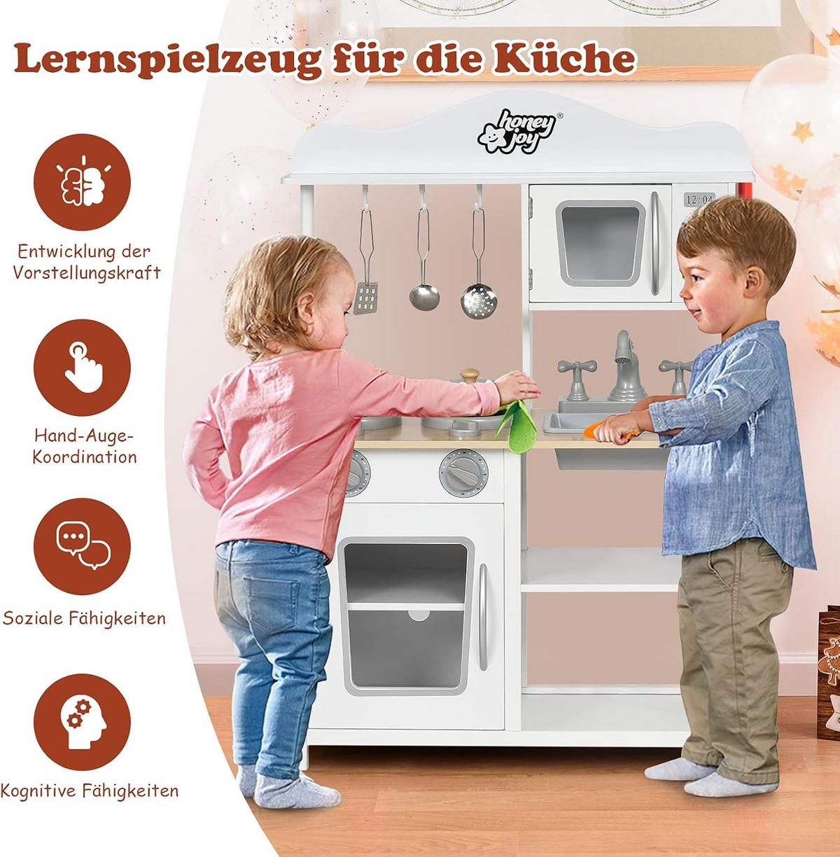 KINDERKÜCHE Spielküche Holz Weiß - Weiß, Holz (60/83/30cm) - COSTWAY