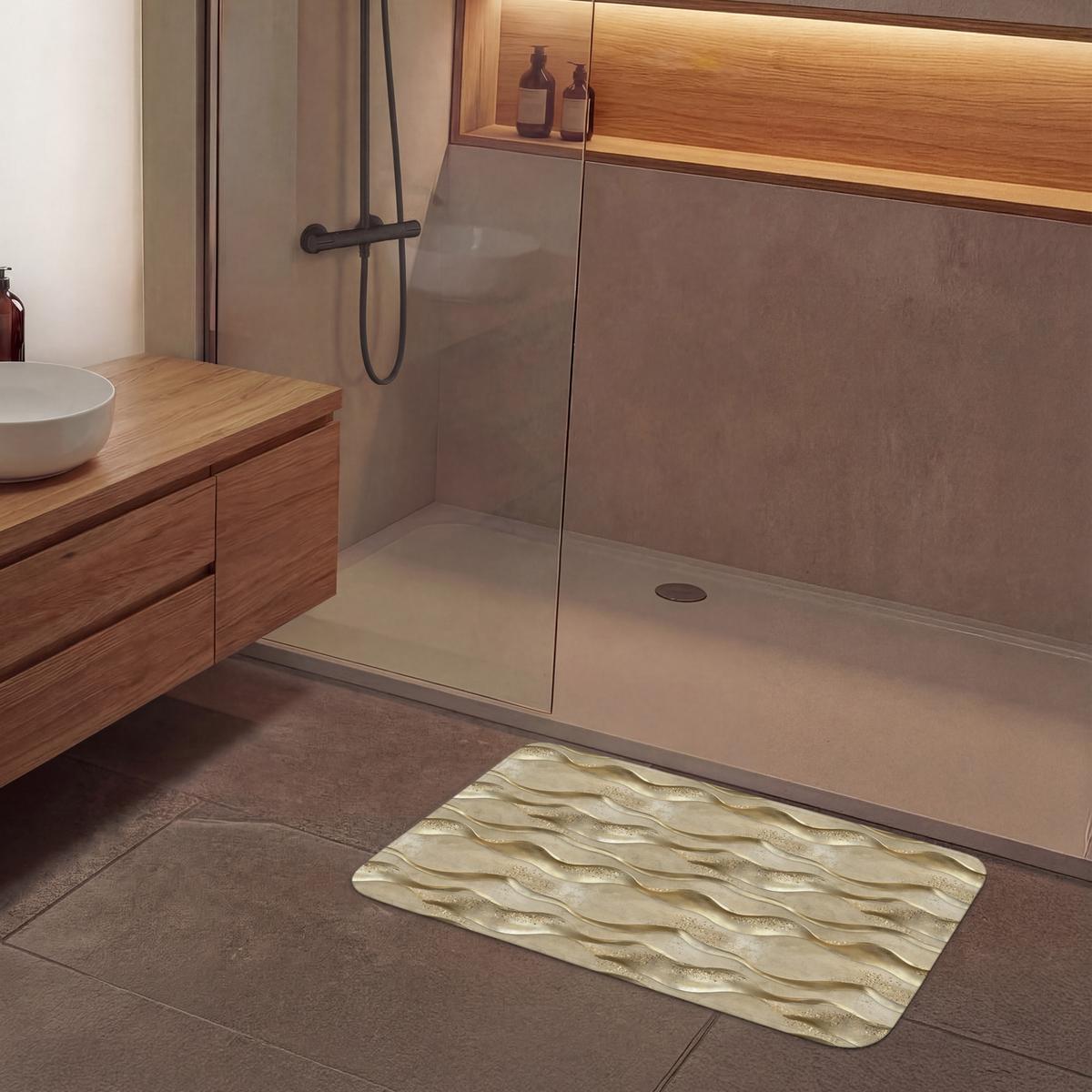 BADEMATTE Wellen - Muster - Gold 90x60 cm - Messingfarben, Textil (90/60cm) - OnlyWow