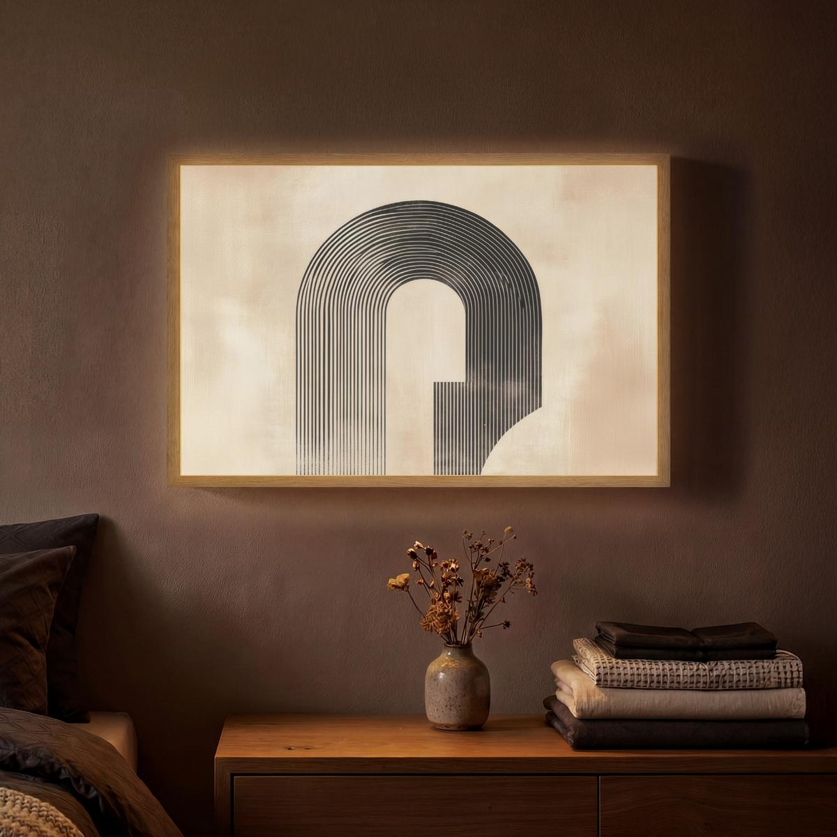 WANDLEUCHTE MIT AKKU Schleife - Streifen - Minimalistisch - Schwarz 60x40 cm - Beige, Holzwerkstoff (60/40/8cm) - OnlyWow