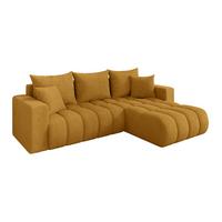 ECKSOFA mit Schlaffunktion Ottomane Rechts MILA-L-v1 277x195x86 Senfgelb Cord - Dunkelgelb/Schwarz, Holzwerkstoff/Kunststoff (277/194cm) - ALTDECOR