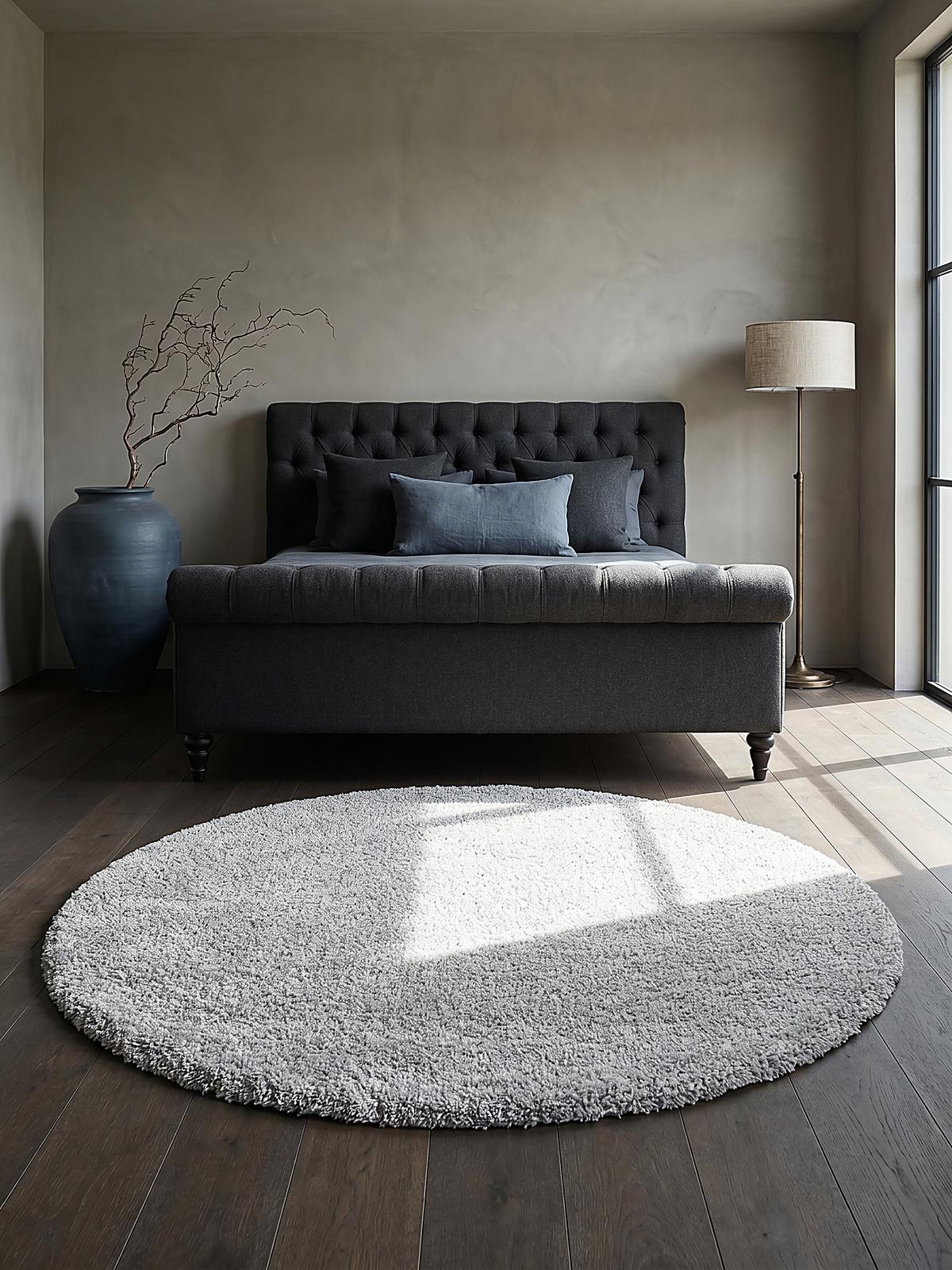 TEPPICH LYNE, einfarbig, Grau, Ø 133 cm - Grau, Textil (133/133cm) - KADIMA DESIGN