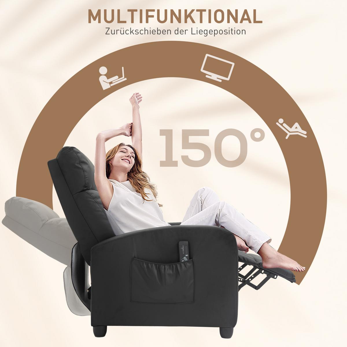 MASSAGESESSEL Kunstleder Schaumstoff Schwarz - Schwarz/Grau, Kunststoff (88/98/68cm) - HOMCOM