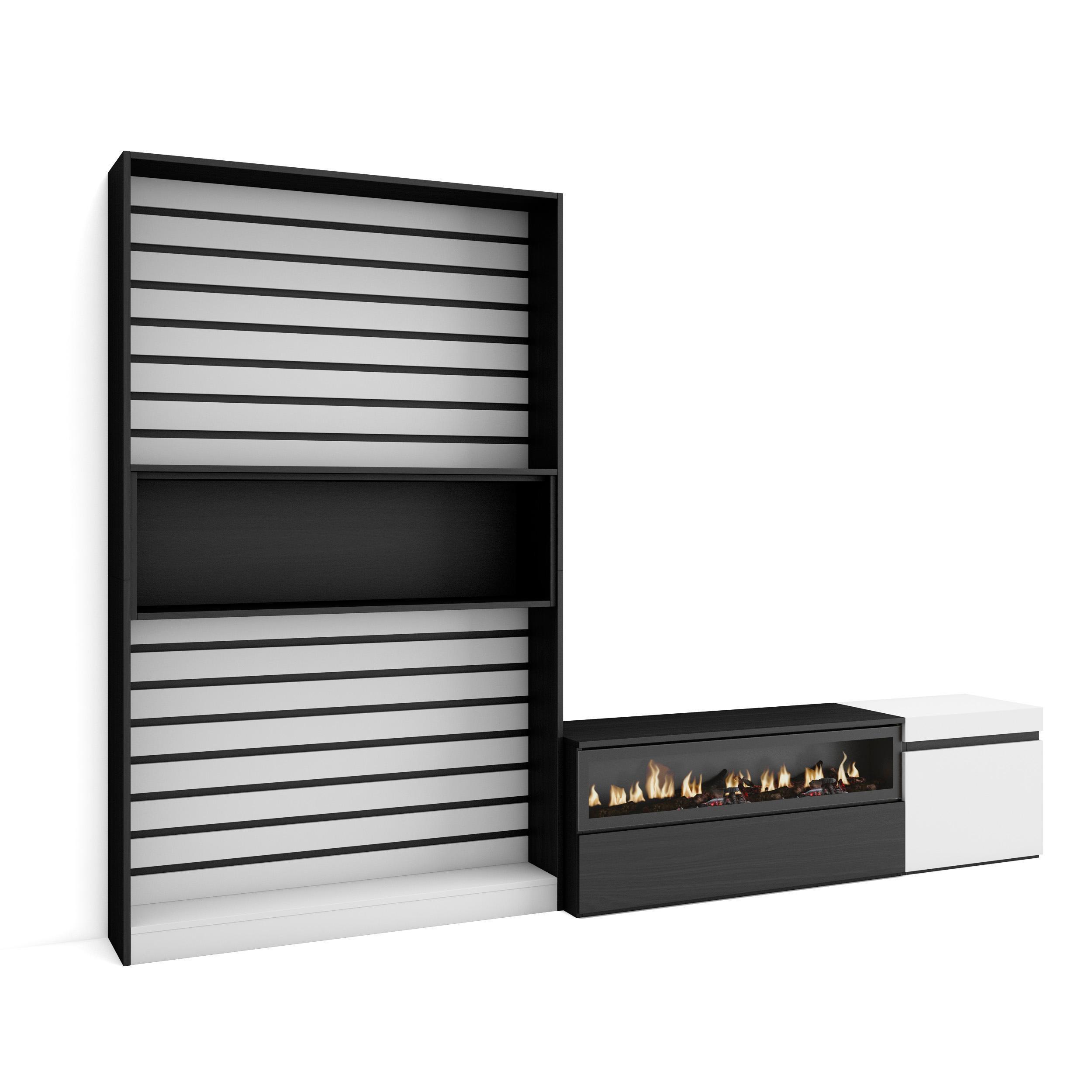 WOHNWAND Elektrokamin, weiß, schwarz, 260/35/186cm - Schwarz/Weiß, Holzwerkstoff (260/186/35cm) - Skraut Home
