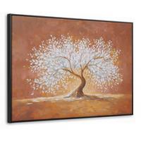 LEINWAND Bilder mit Rahmen - Abstrakt - Baum - Weiß - Blätter - 100x70 - Braun, Textil (100/70cm) - MuchoWow