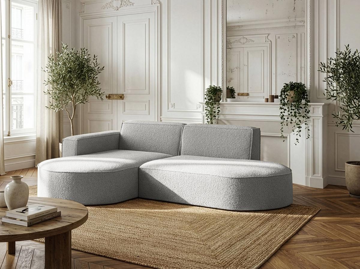 ECKSOFA Hana L-Form 3-Sitzer Ecke Links, Boucle, Hellgrau 241/73/168 cm - Hellgrau/Schwarz, Textil/Metall (241/168cm) - WFL GROUP