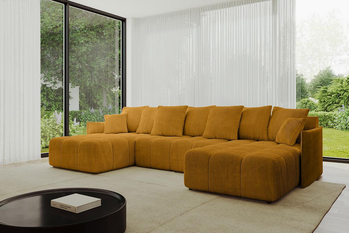 WOHNLANDSCHAFT LONLI-U 355x189x68 Senfgelb Cord - Currygelb, Holzwerkstoff/Kunststoff (355/68/189cm) - ALTDECOR