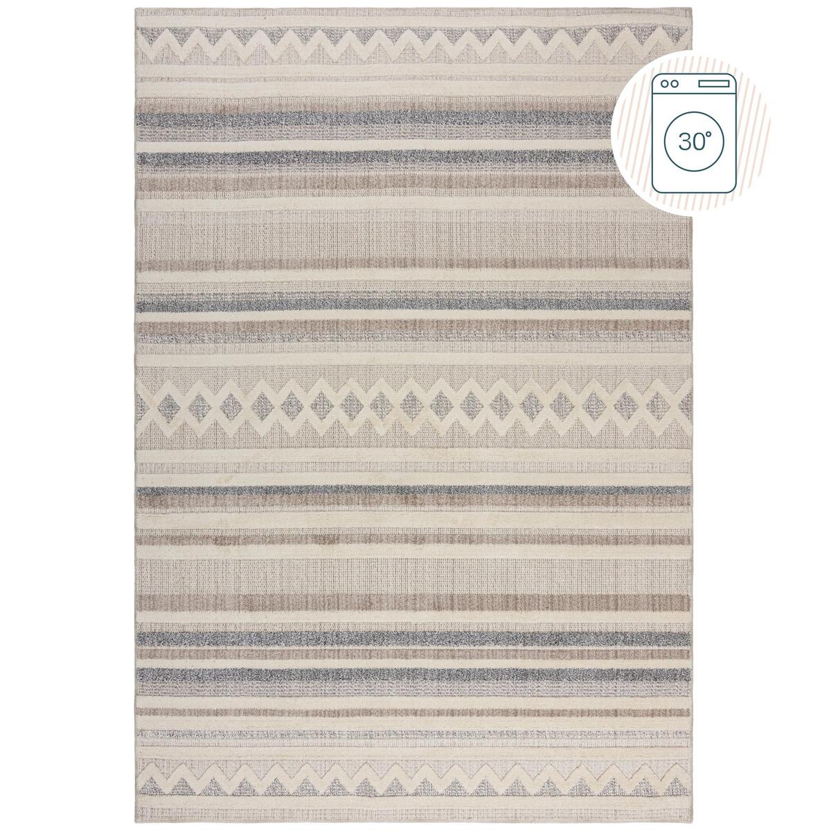 TEPPICH Waschbar RIDGE, gestreift, Grau-Beige, 194 x 290 cm - Beige, Textil (290/194cm) - KADIMA DESIGN