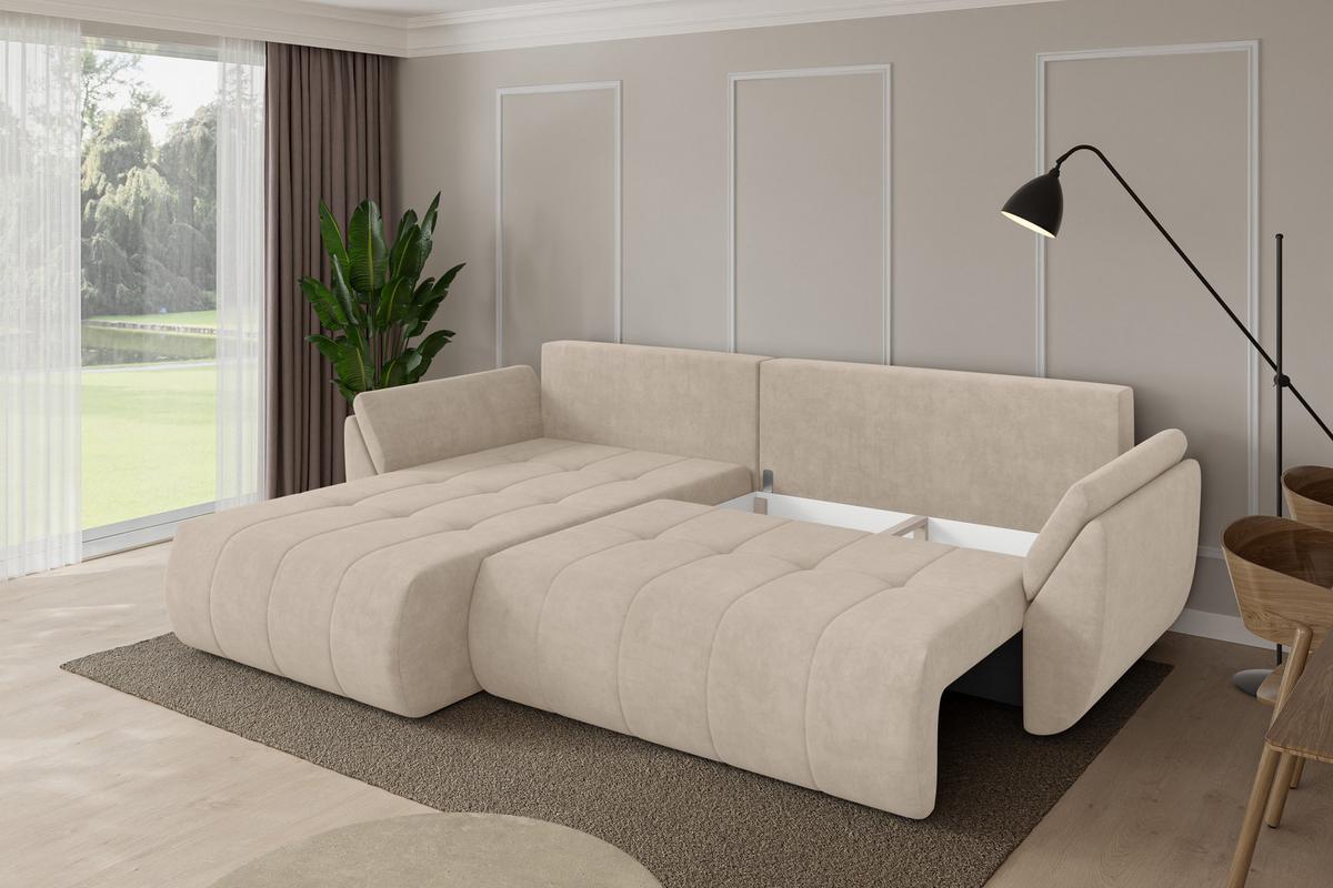 ECKSOFA mit Schlaffunktion Ottomane Links TOKO-L 277x194x86 Beige Velours - Schwarz/Sahara, Holzwerkstoff/Kunststoff (277/194cm) - ALTDECOR