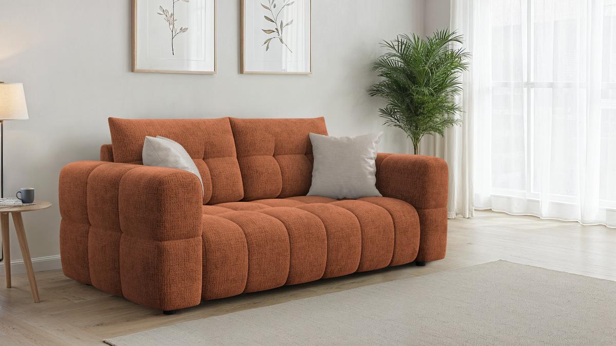SOFA CLOUDI 2,5-Sitzer, rostrot - Schwarz/Orange, Holz/Textil (211/89/104cm) - Wozimo