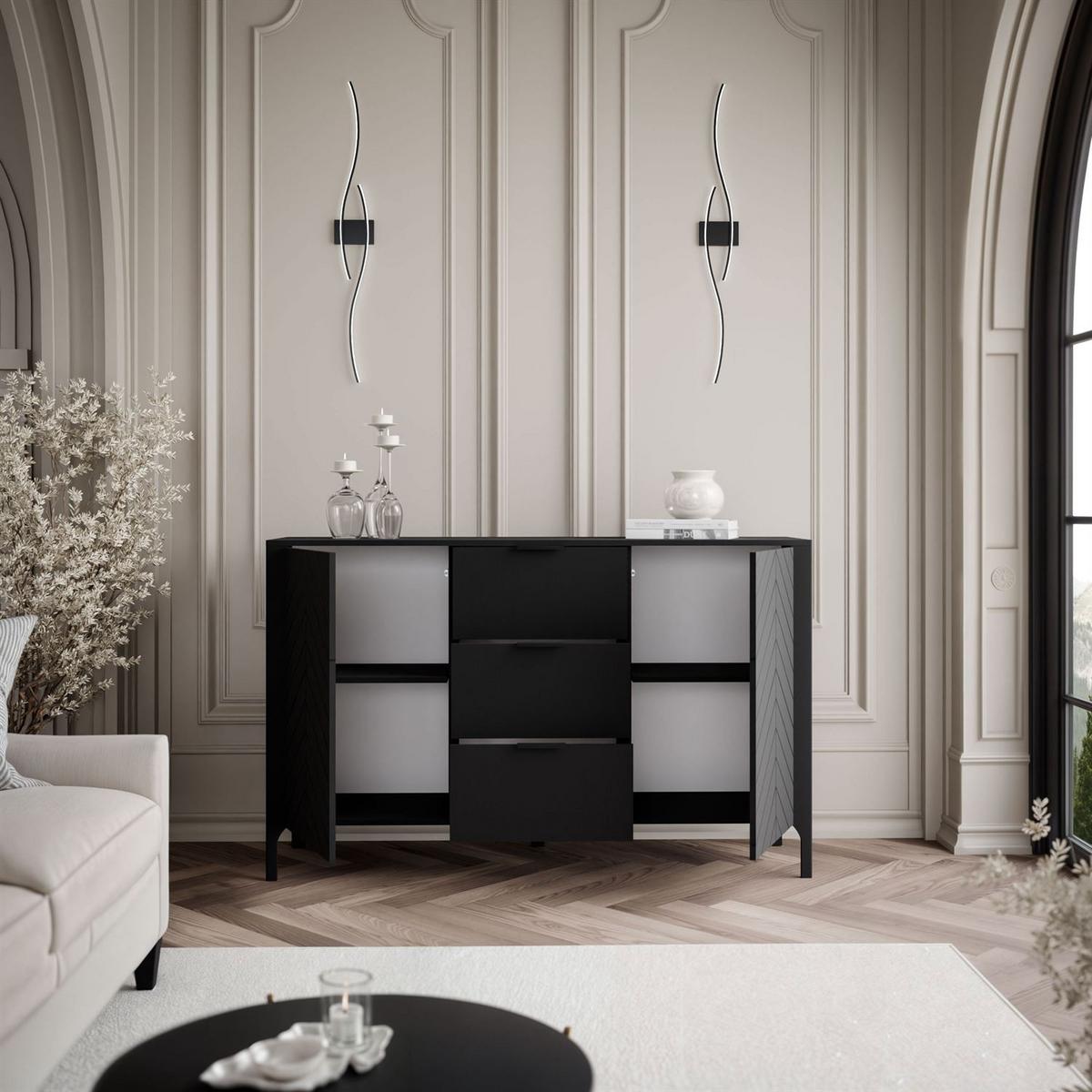 SIDEBOARD mit Schubladen LUMI, Schwarz - Schwarz, Holzwerkstoff (153/95/40cm) - Lookway