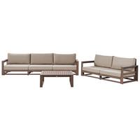 5-SITZER LOUNGE SET zertifiziertes Holz dunkelbraun Auflagen taupe Timor II - Taupe/Dunkelbraun, Holz - Beliani