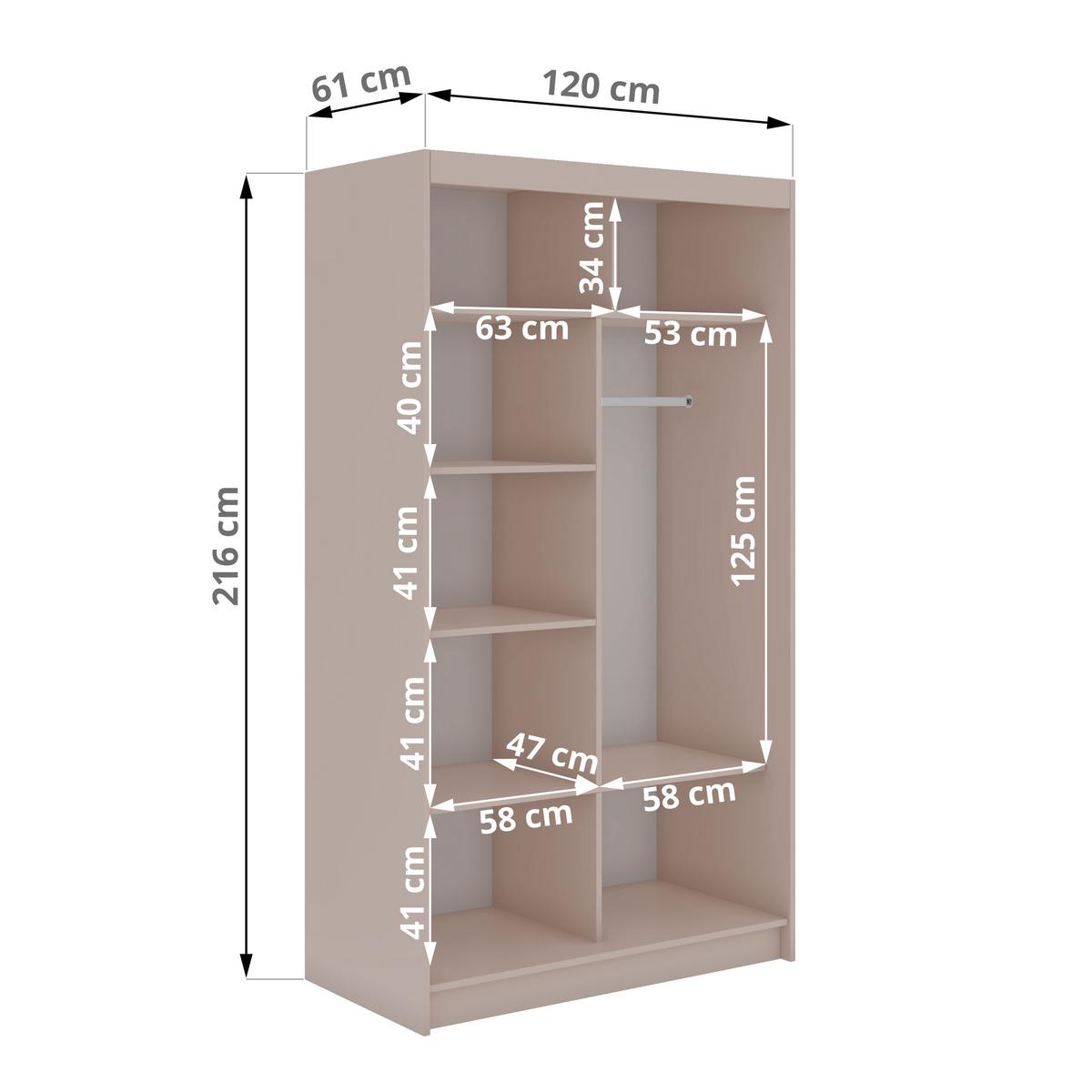 SCHWEBETÜRENSCHRANK mit Spiegel - WALENCJA - 120 - Kaschmir-Grau lacobel - Kaschmir/Alufarben, Holzwerkstoff/Metall (120/216/61cm) - MKS