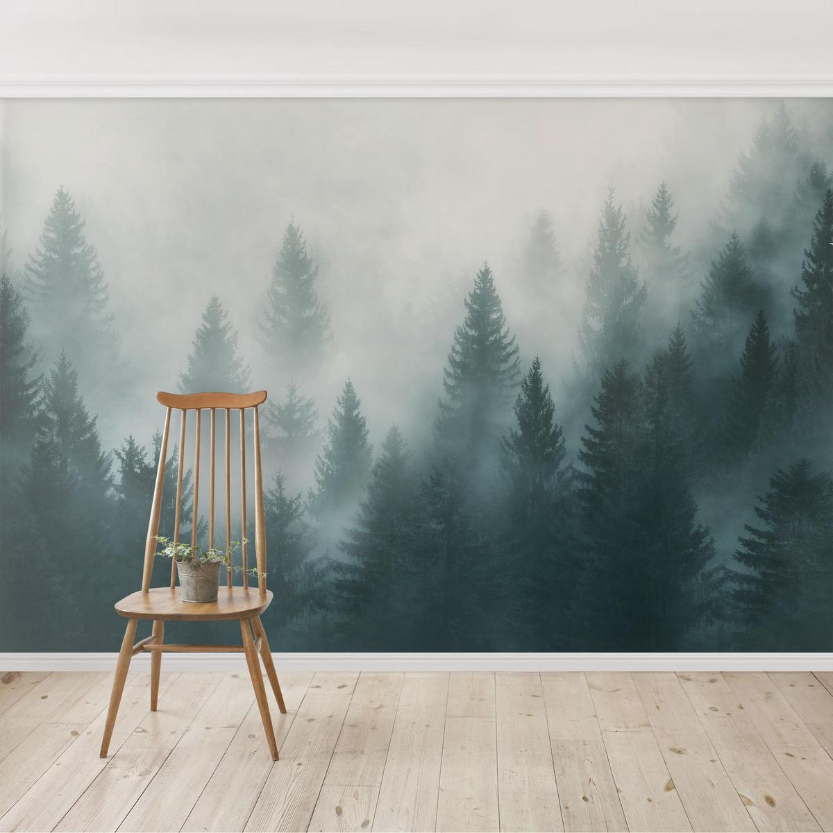 FOTOTAPETE Nadelwald im Nebel 432/290 cm - Eichefarben, Papier (432/290cm) - Bilderwelten
