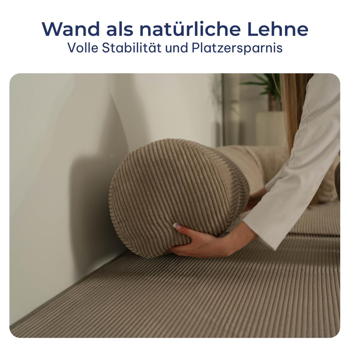 ECKSOFA ETERA modulares Boneless Sofa mit Schlaffunktion Creme Cordstoff - Creme, Textil (270/160cm) - MASSENO