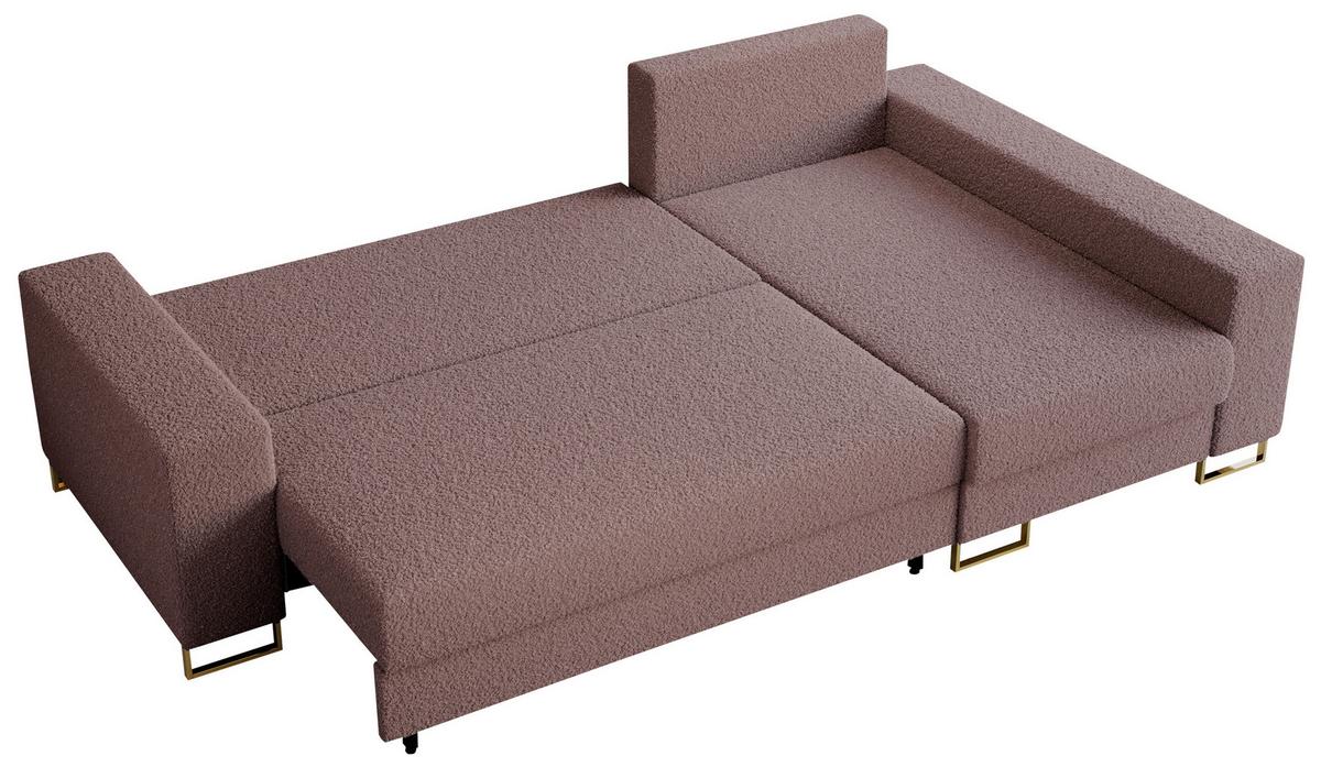 ECKSOFA Dorian Boucle Rosa - Goldfarben/Rosa, Textil/Metall (242/138cm) - MKS